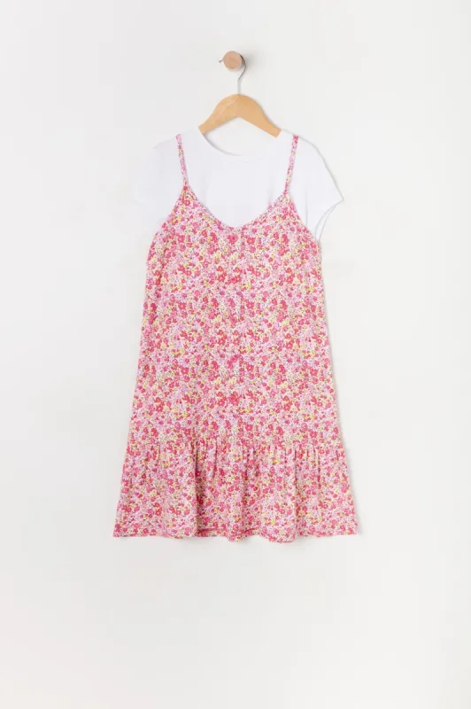 Girls Pink Floral 2-Piece T-Shirt Dress sold by Urban Planet