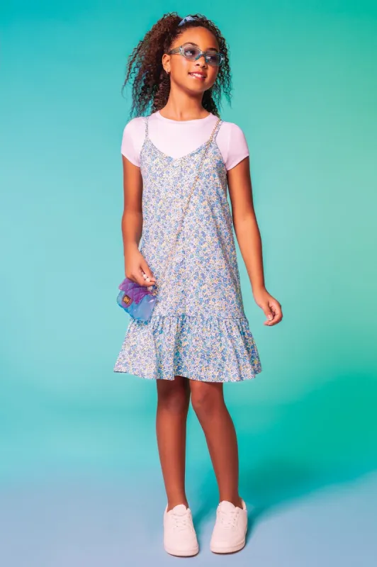 Girls Blue Floral 2-Piece T-Shirt Dress sold by Urban Planet