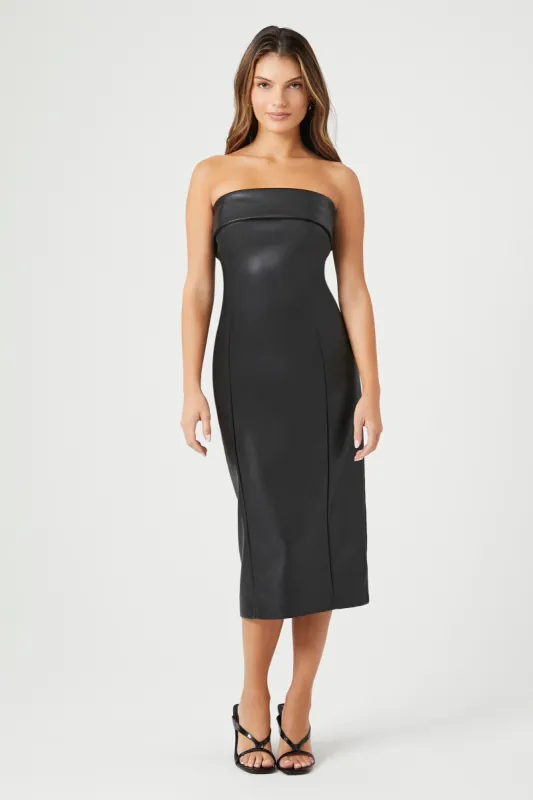 Robe midi sans bretelles en similicuir sold by Urban Planet