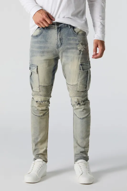 Distressed Skinny Moto Cargo Jean sold by Urban Planet