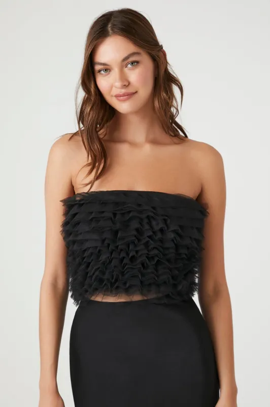 Ruffle Mesh Tube Top sold by Urban Planet