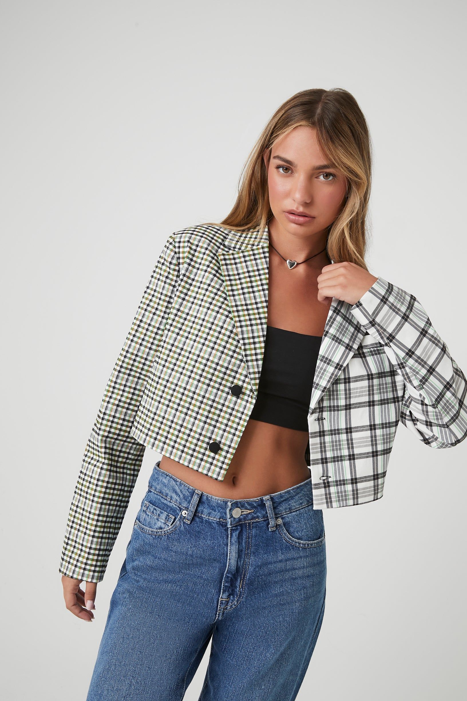 Plaid Cropped Blazer sold by Urban Planet