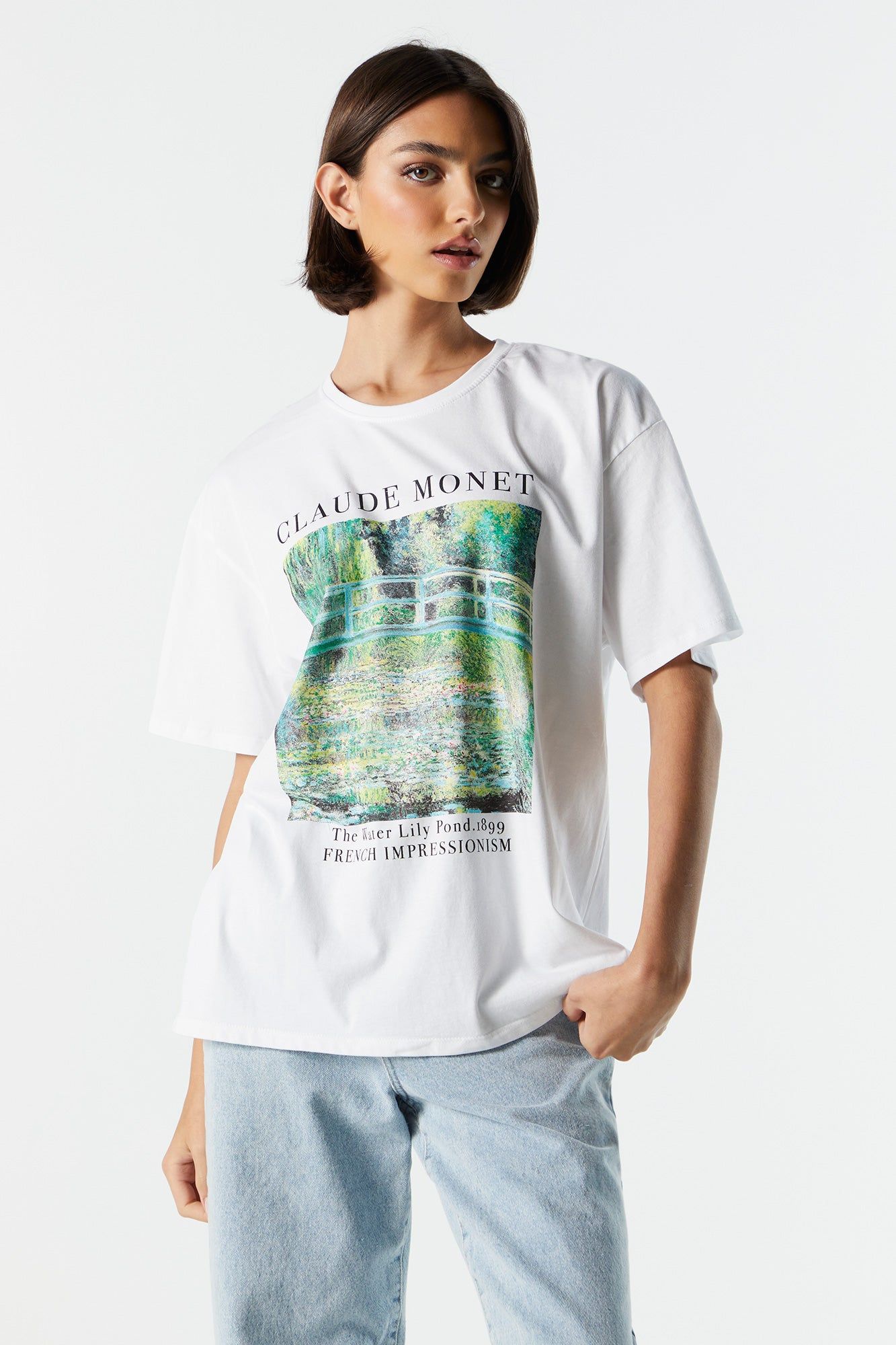 T-shirt de coupe garçonne blanc à imprimé Claude Monet sold by Urban Planet