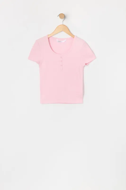 Girls Ribbed Henley T-Shirt sold by Urban Planet