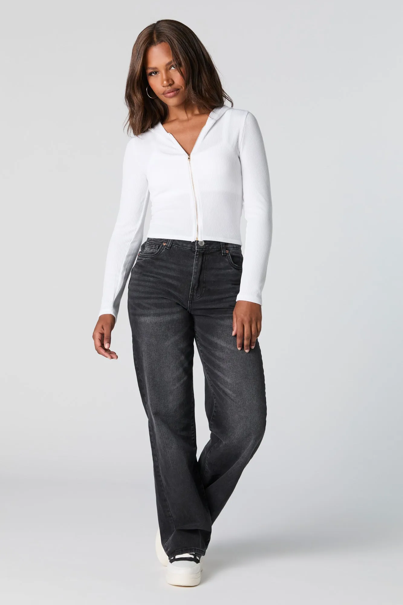 Haut côtelé court à capuchon avec fermeture à glissière sold by Urban Planet product image thumbnail 3