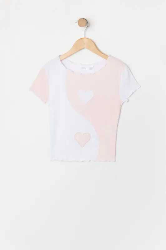 Girls Heart Embroidered Colour Block Top sold by Urban Planet