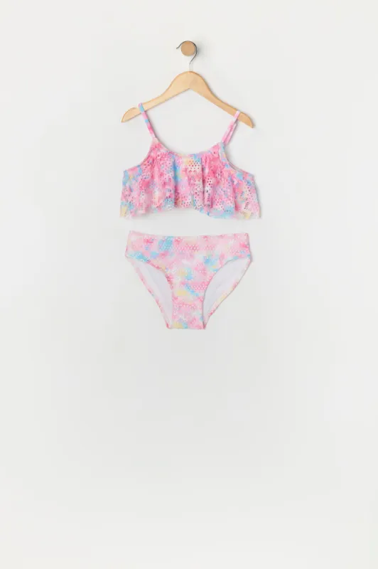 Maillot deux-pièces volanté crocheté noué-teint avec bonnets intégrés pour fille sold by Urban Planet
