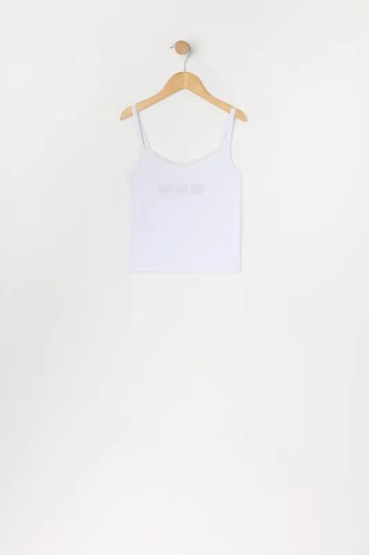 Débardeur à imprimé Coeur avec pierres du Rhin et liséré de dentelle pour fille sold by Urban Planet