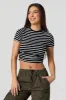 Striped Ribbed Side Cinched Cropped T-Shirt sold by Urban Planet