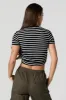 Striped Ribbed Side Cinched Cropped T-Shirt sold by Urban Planet