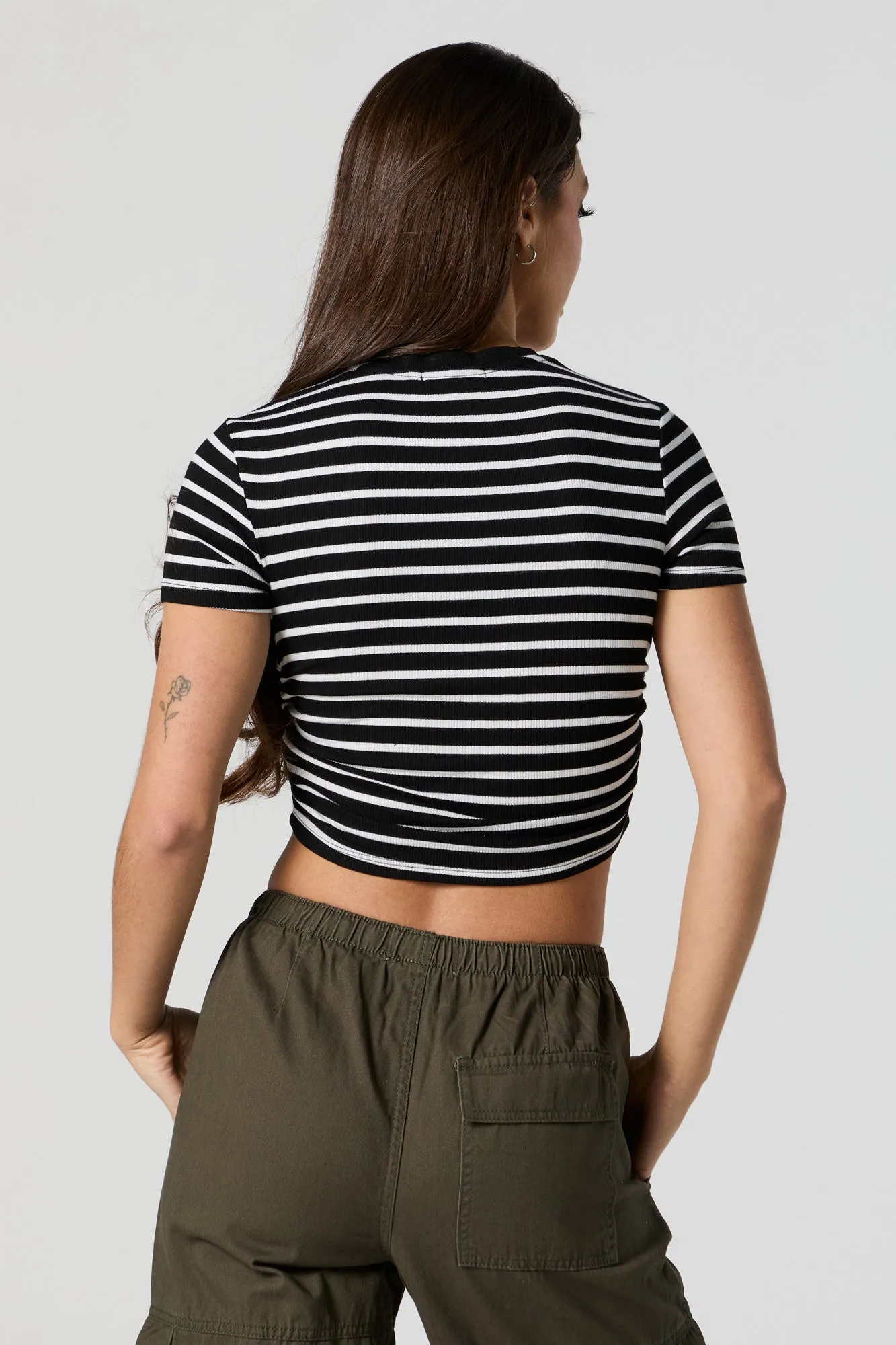 Striped Ribbed Side Cinched Cropped T-Shirt sold by Urban Planet product image thumbnail 2