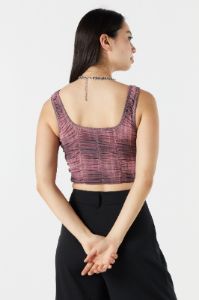 Haut ruché imprimé pourpre avec agrafes et encolure carrée sold by Urban Planet