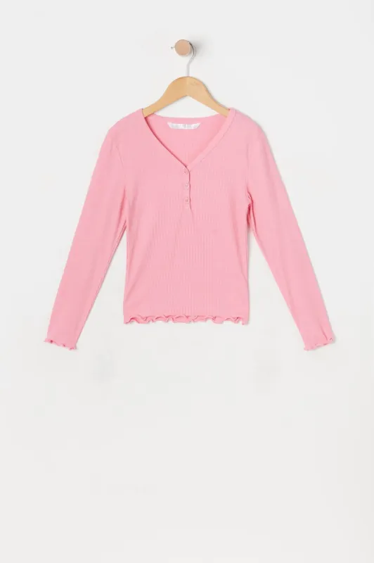 Girls Lettuce Hem Henley Top sold by Urban Planet