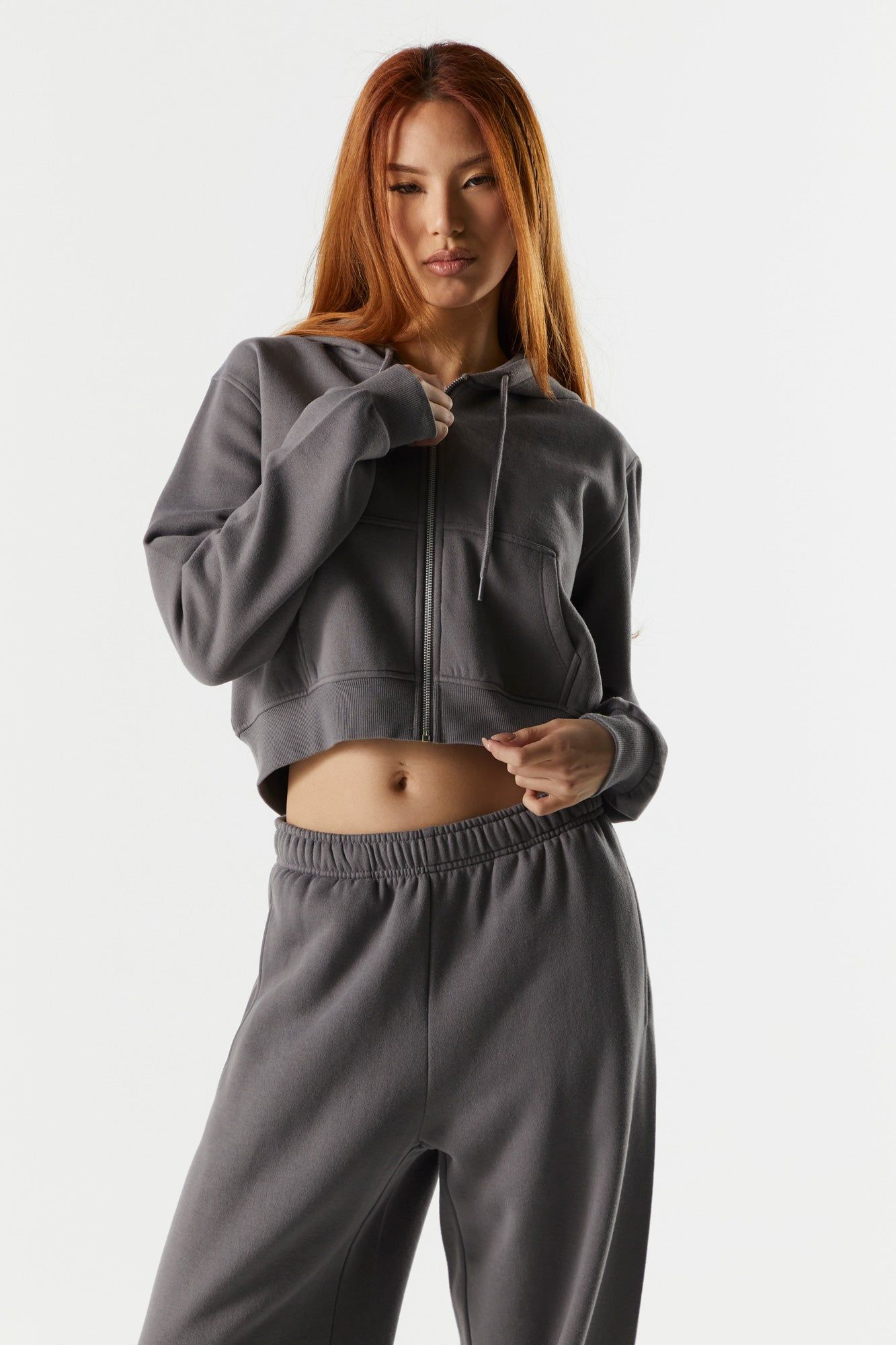 Fleece Cropped Zip-Up Hoodie sold by Urban Planet product image thumbnail 4