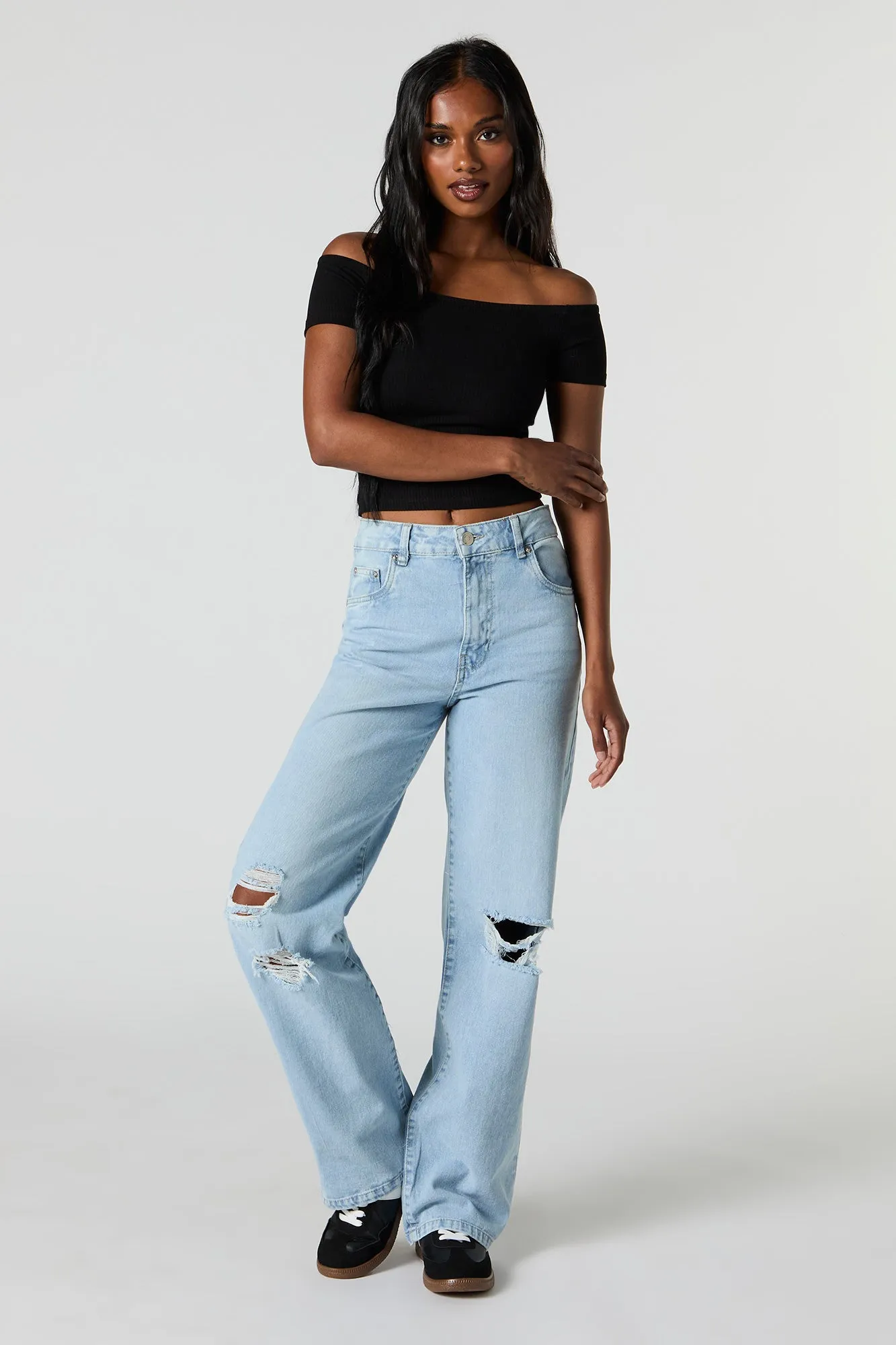 90's High Rise Wide Leg Distressed Jean sold by Urban Planet
