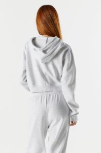 Fleece Cropped Zip-Up Hoodie sold by Urban Planet