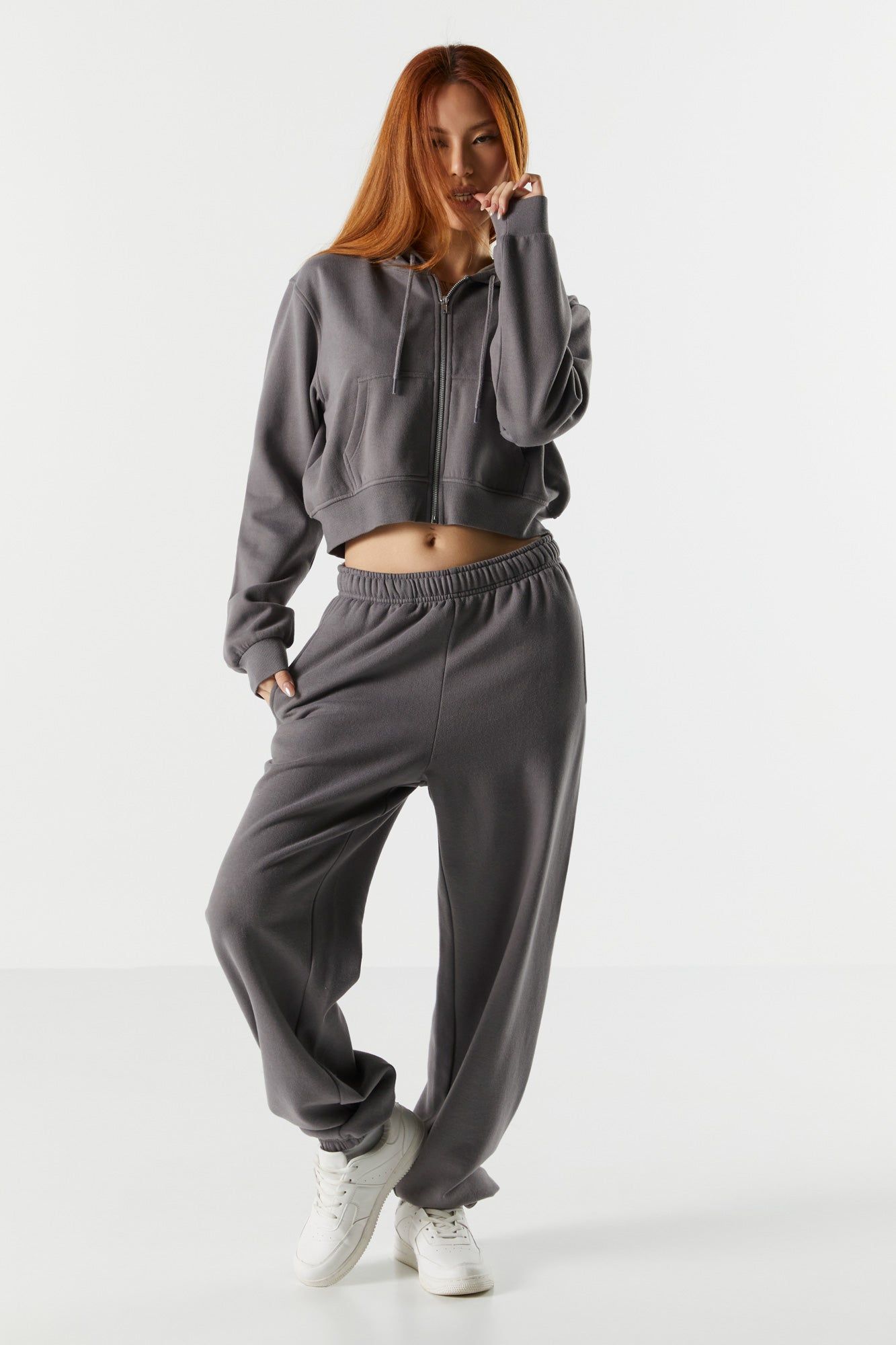 Fleece Cropped Zip-Up Hoodie sold by Urban Planet product image thumbnail 6