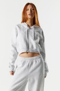Fleece Cropped Zip-Up Hoodie sold by Urban Planet