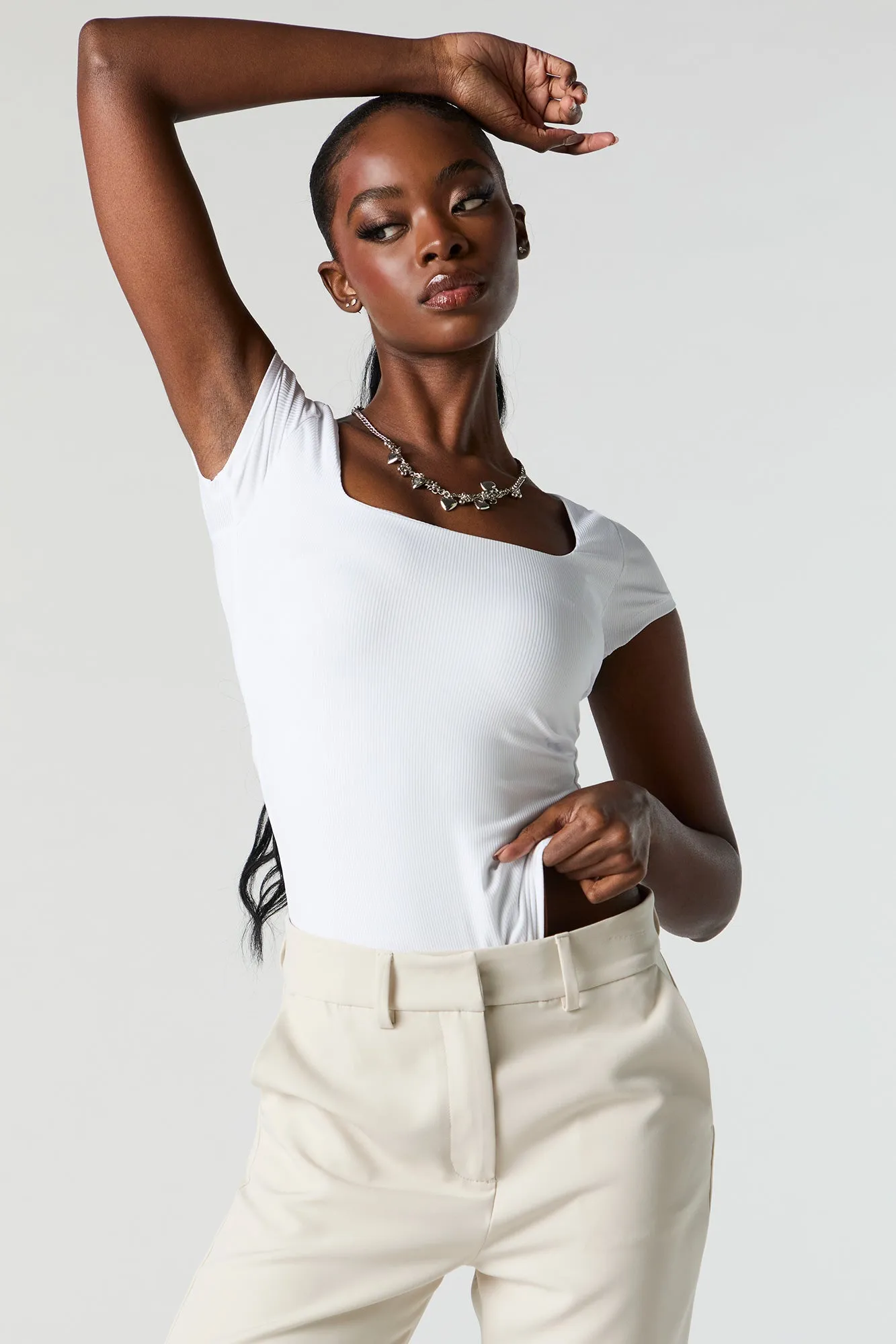 Contour Ribbed Square Neck Bodysuit sold by Urban Planet product image thumbnail 2