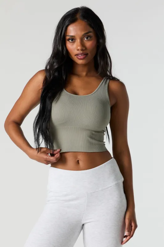 Seamless Ribbed Cropped Tank with Built-In Bra Cups sold by Urban Planet