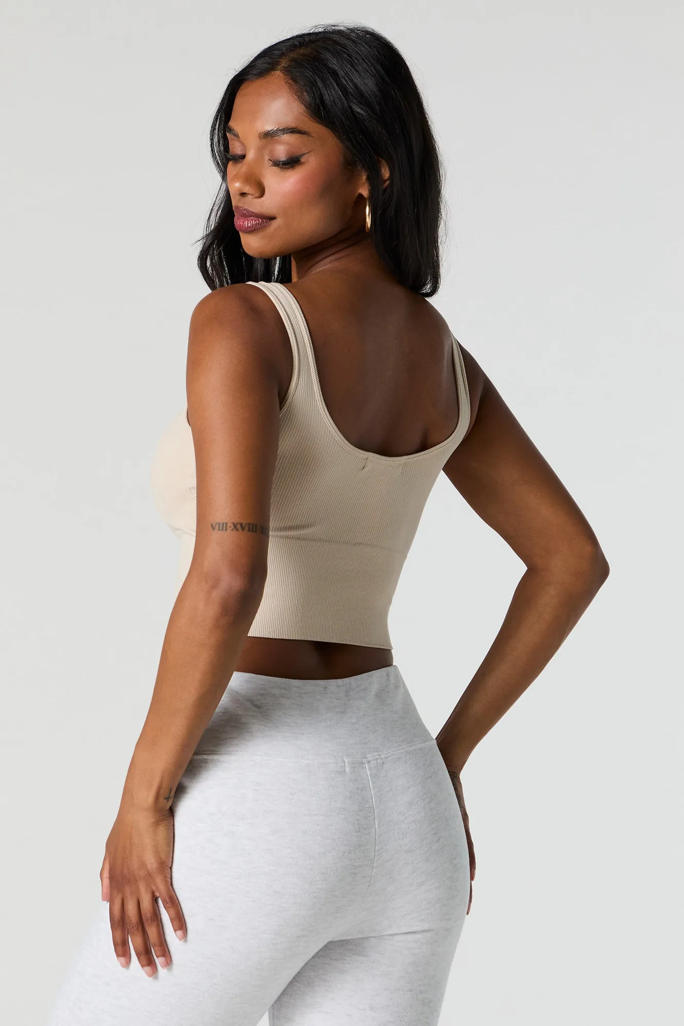 Seamless Ribbed Cropped Tank with Built-In Bra Cups sold by Urban Planet product image thumbnail 4