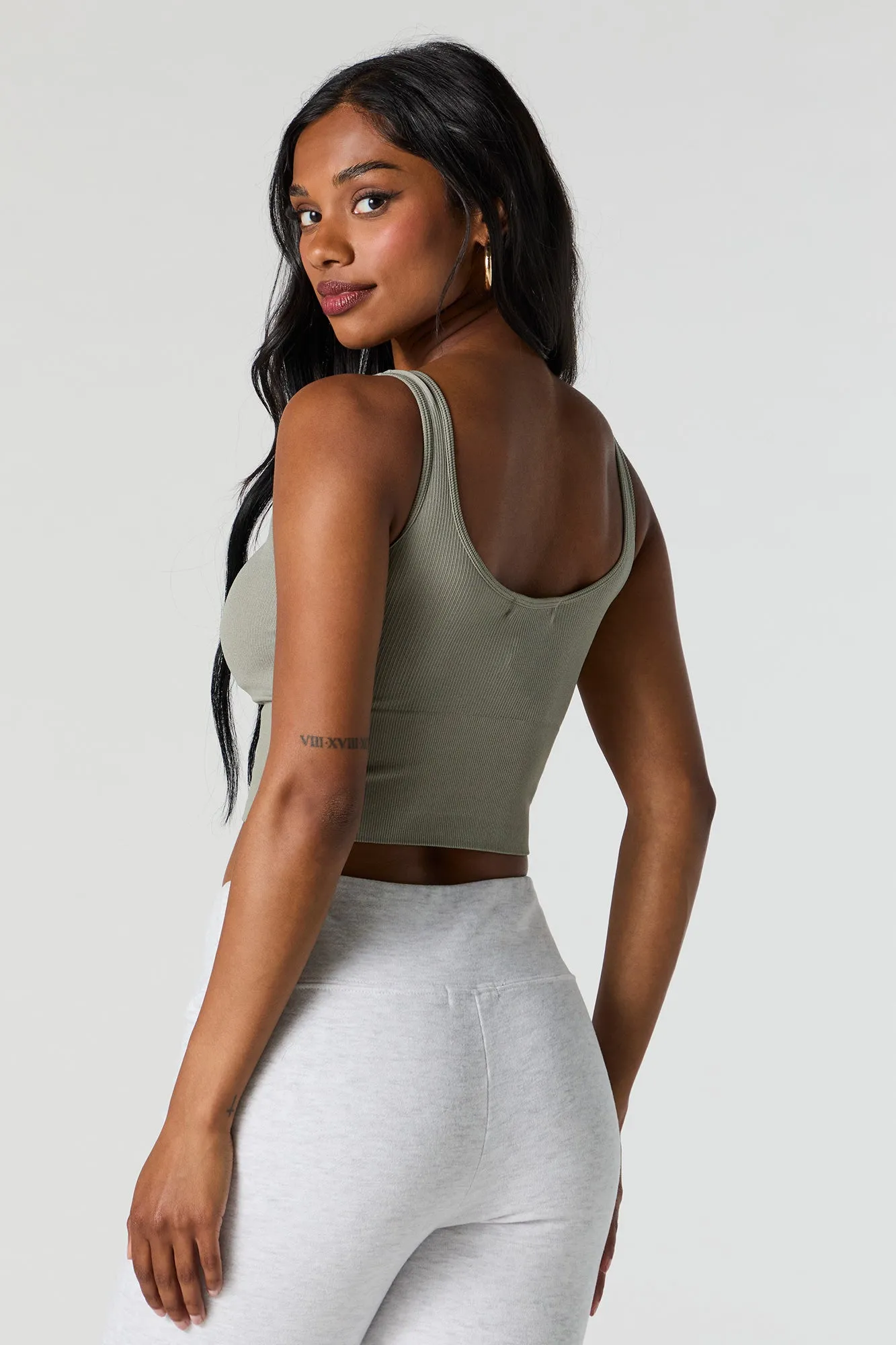 Seamless Ribbed Cropped Tank with Built-In Bra Cups sold by Urban Planet product image thumbnail 2