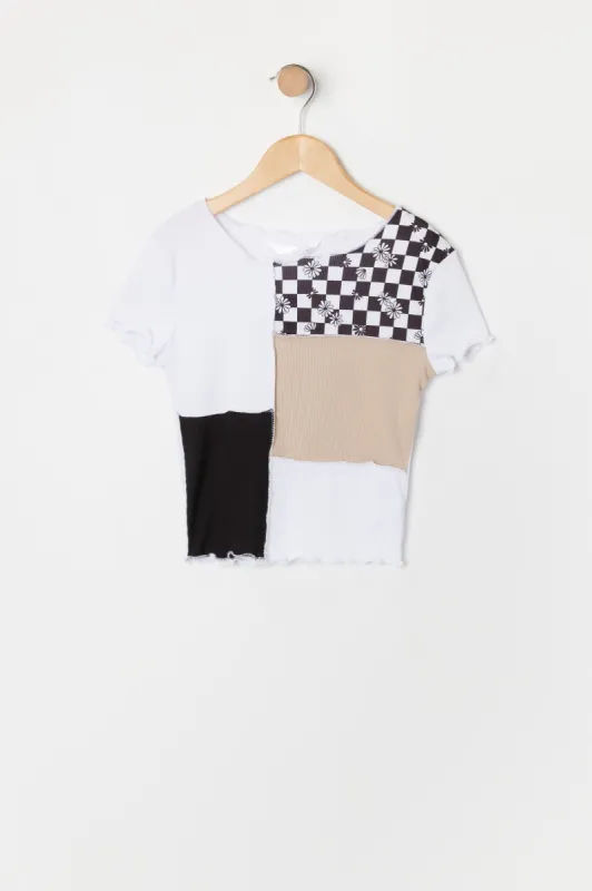 Girls Checkered Print Colour Block Top sold by Urban Planet