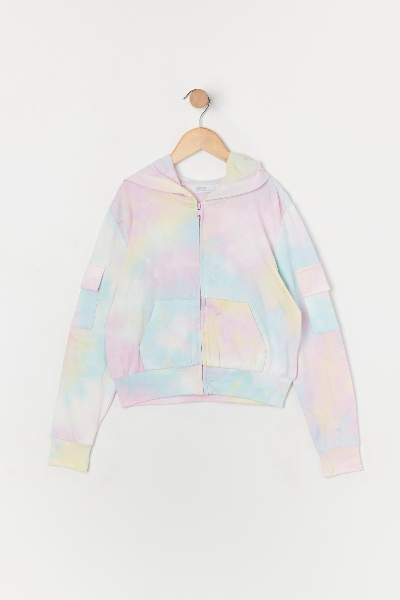 Girls Tie Dye Print Fleece Zip-Up Cargo Hoodie sold by Urban Planet