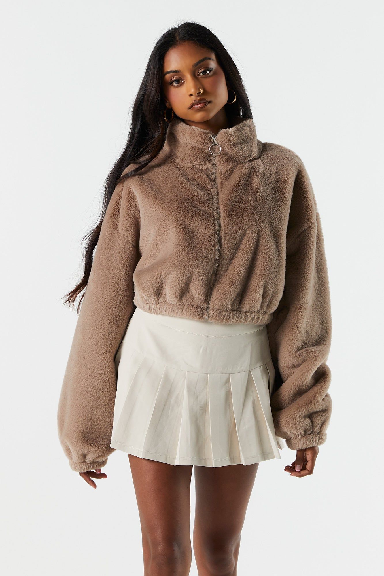 Plush Zip-Up Cropped Jacket sold by Urban Planet