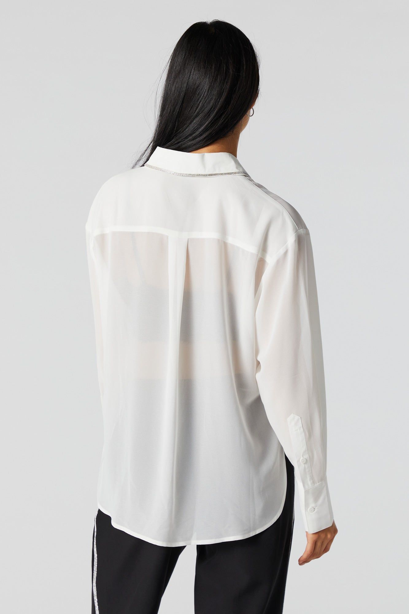 Rhinestone Trim Mesh Button-Up Top sold by Urban Planet product image thumbnail 3