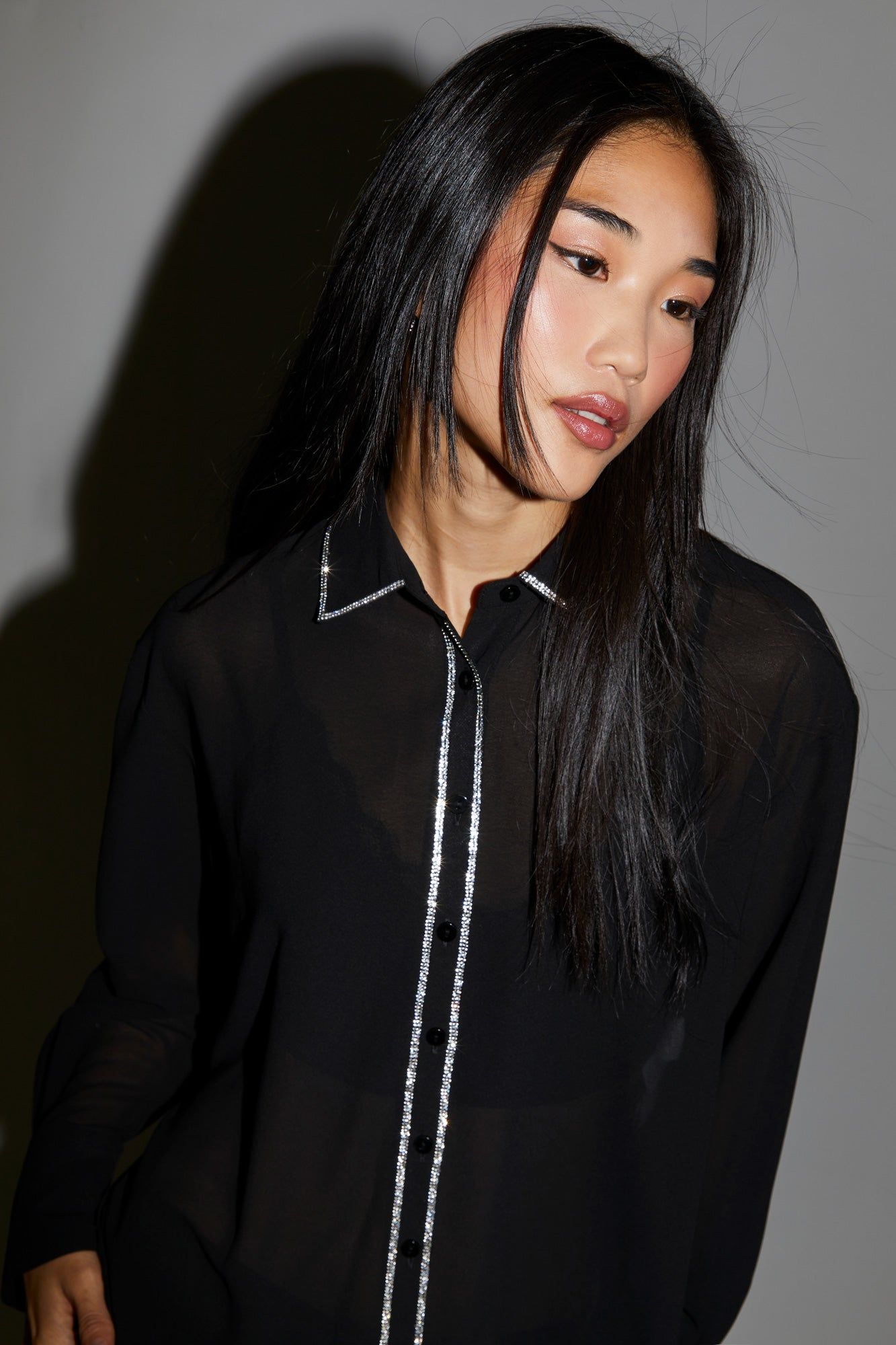 Rhinestone Trim Mesh Button-Up Top sold by Urban Planet product image thumbnail 5