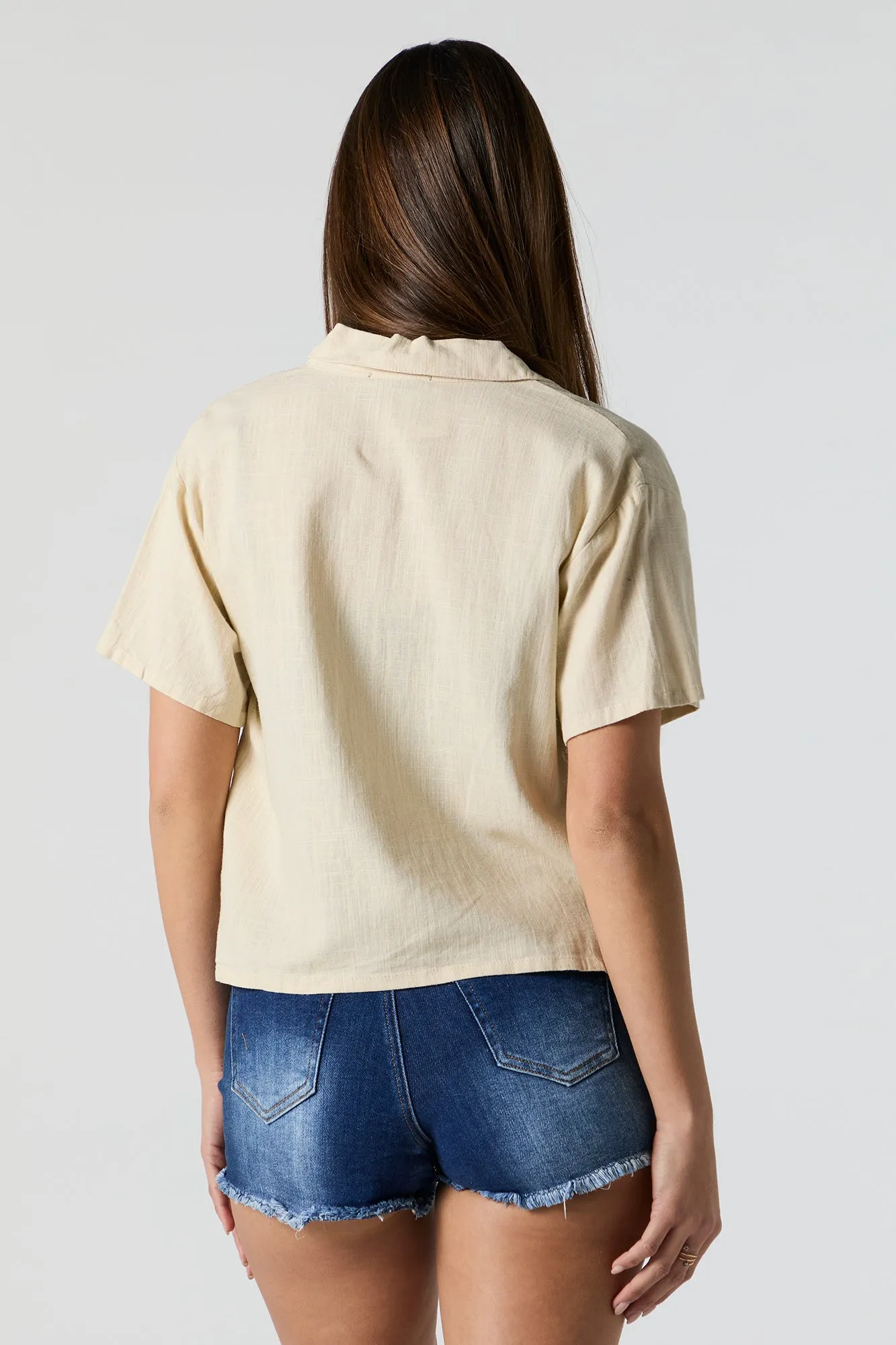 Linen Cropped Button-Up Top sold by Urban Planet product image thumbnail 2