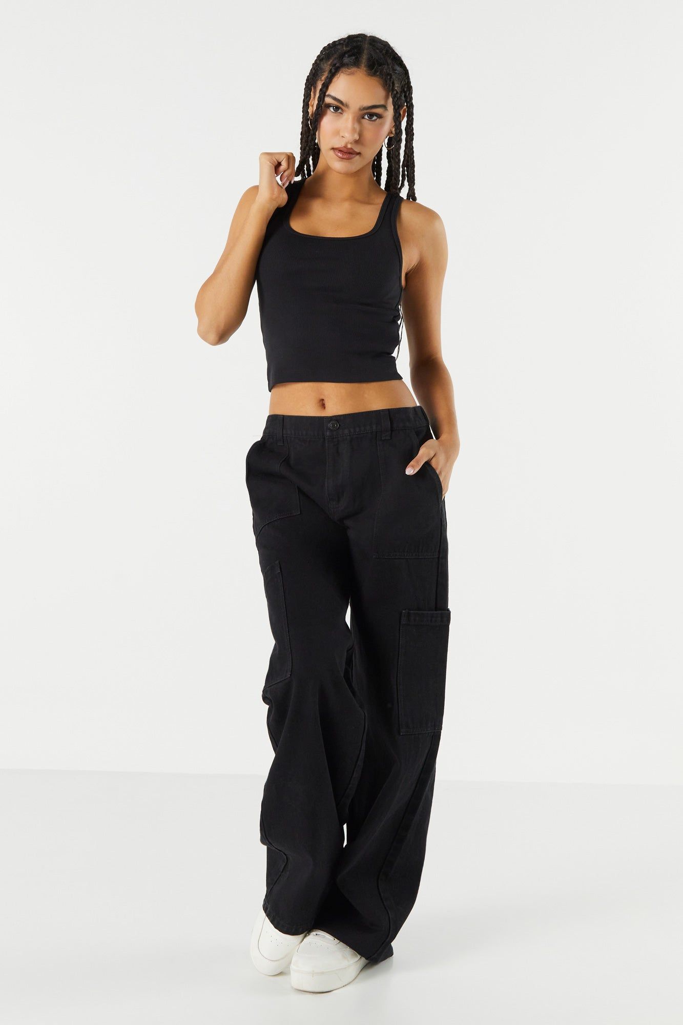 Ribbed Scoop Neck Cropped Tank sold by Urban Planet product image thumbnail 3