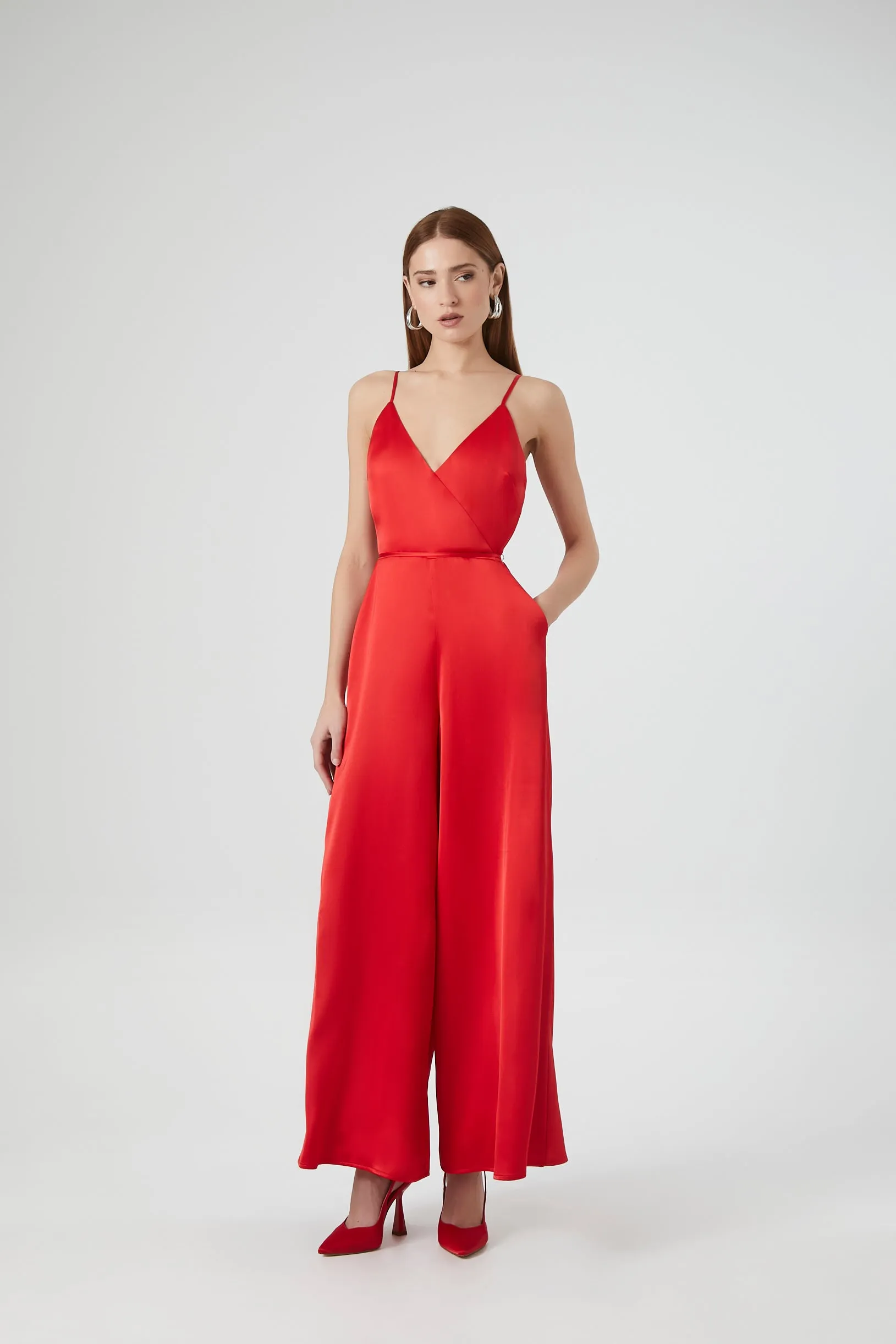 Satin Surplice Wide Leg Jumpsuit sold by Urban Planet