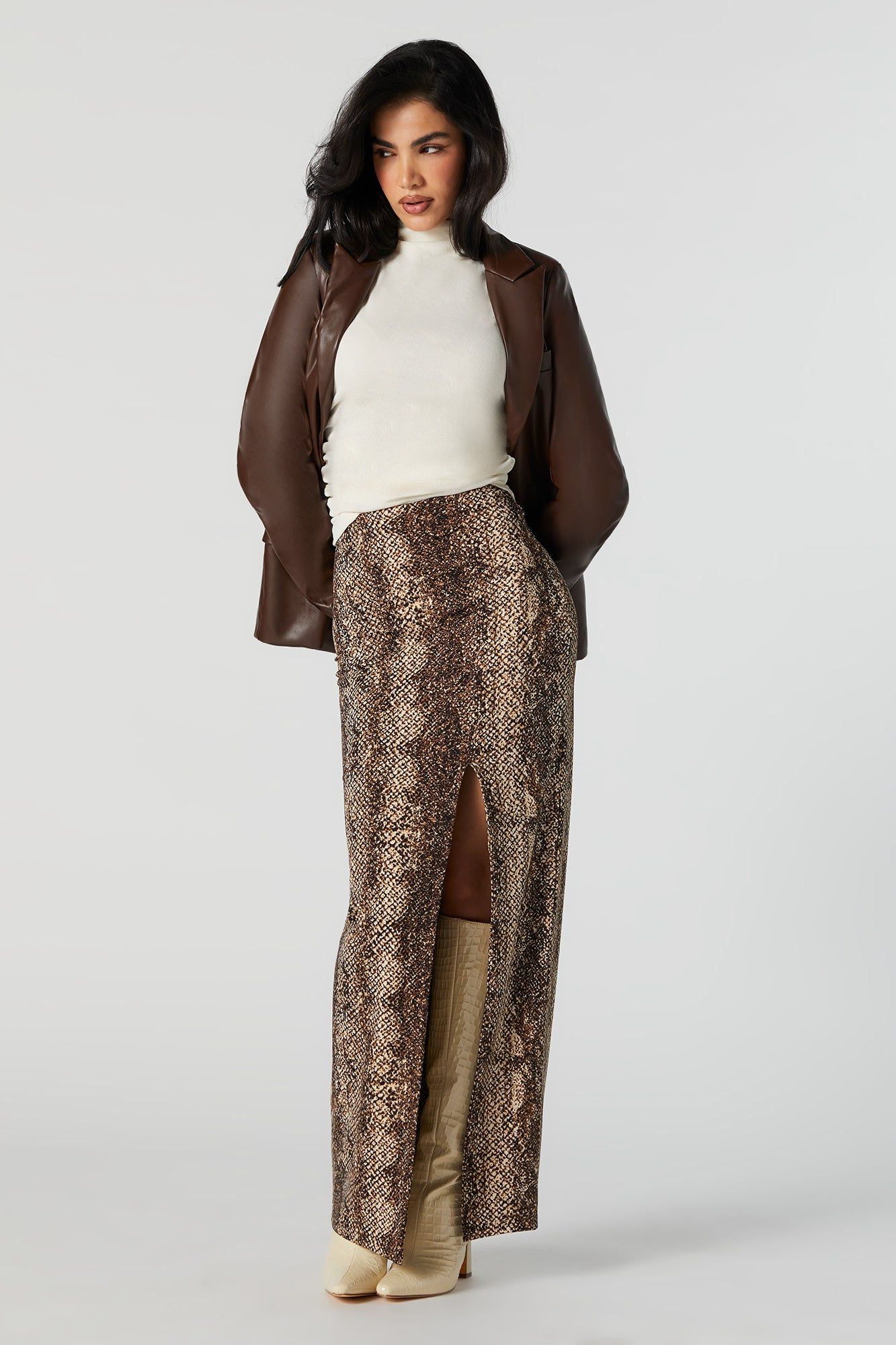 Contour Snakeskin Print Slit Maxi Skirt sold by Urban Planet