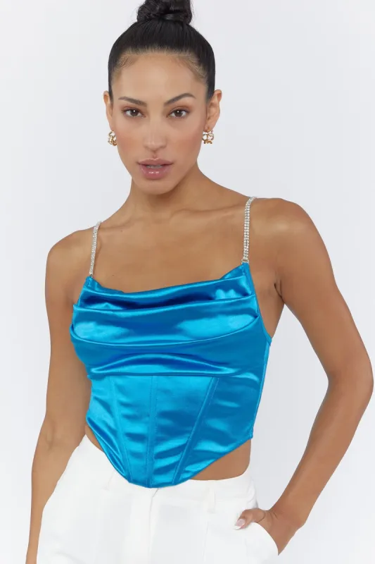 Haut de style bustier en satin avec bretelles orné de pierres du Rhin sold by Urban Planet