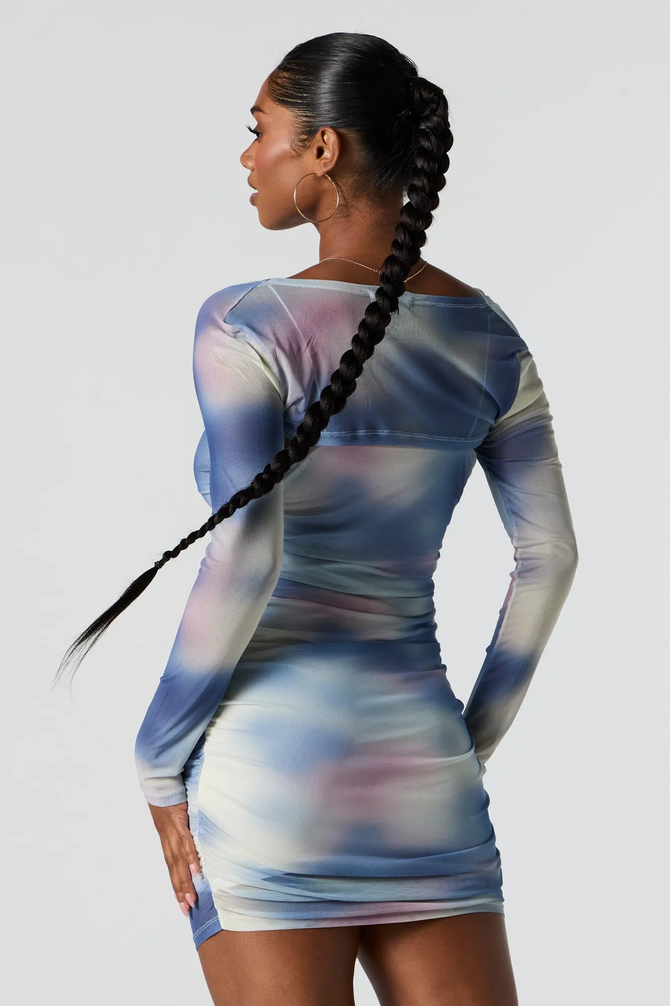 Printed Mesh Ruched Mini Dress and Shrug sold by Urban Planet product image thumbnail 2