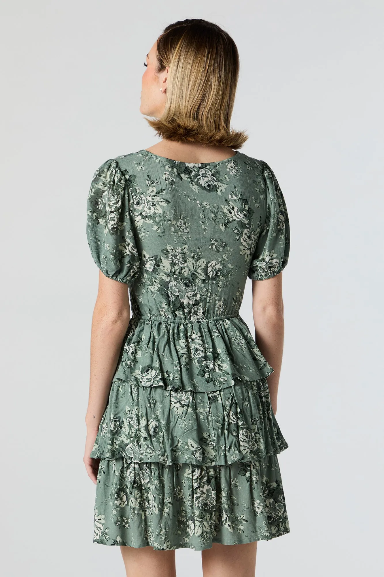 Sage Floral Smocked Tiered Mini Dress sold by Urban Planet product image thumbnail 2