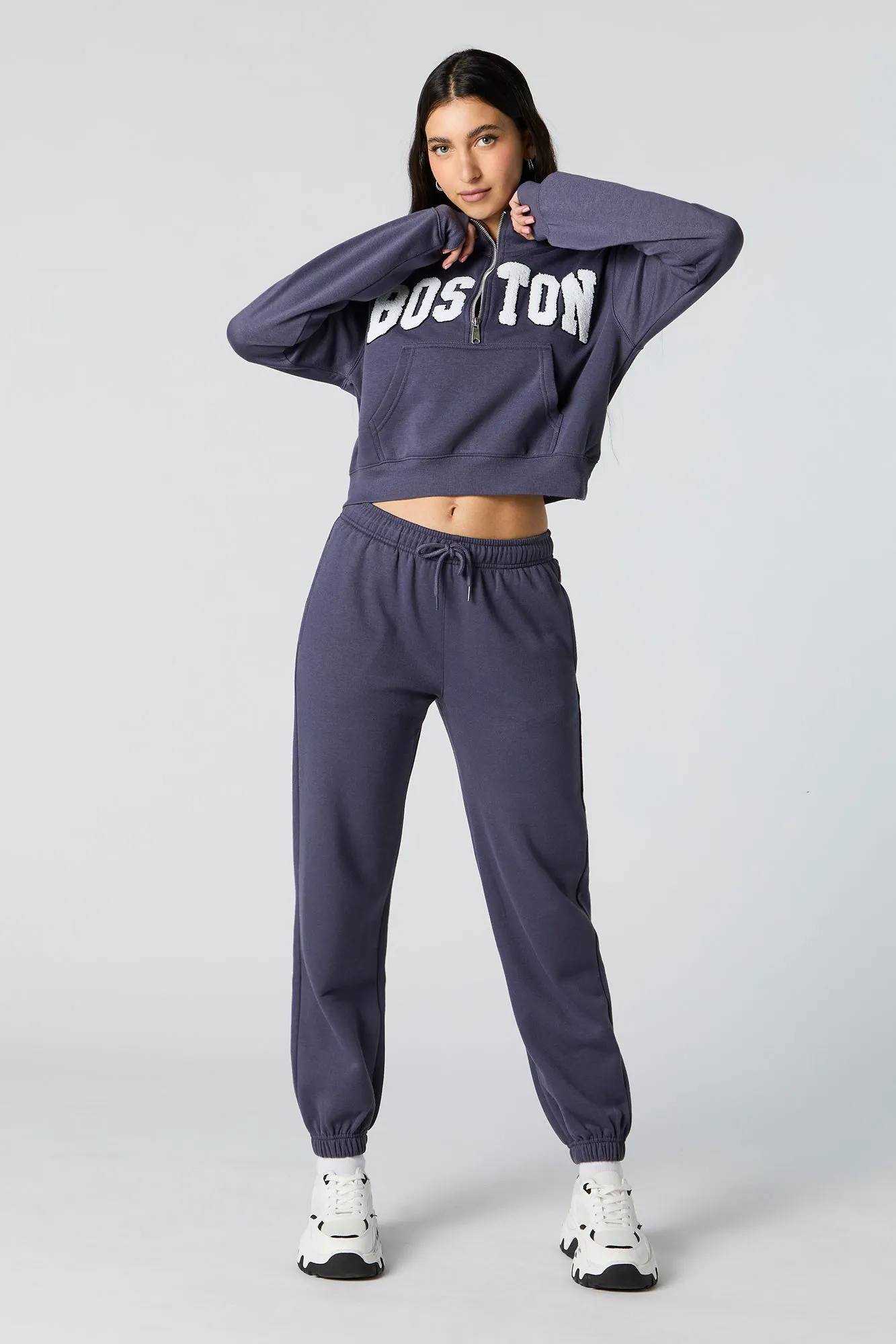 Boston Chenille Embroidered Half Zip Fleece Sweatshirt sold by Urban Planet product image thumbnail 3