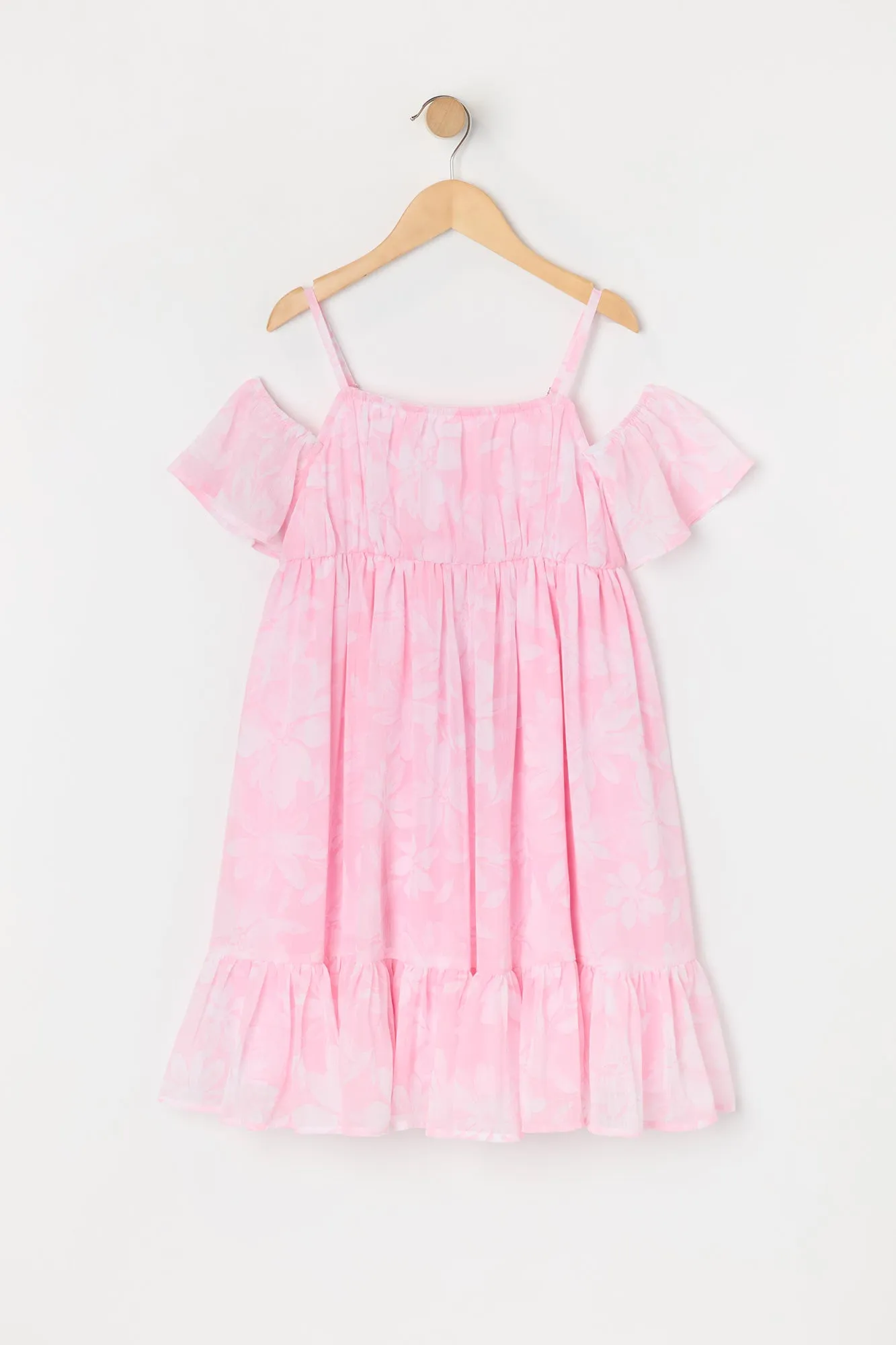 Robe en chiffon fleuri rose à épaules dénudées pour fille sold by Urban Planet