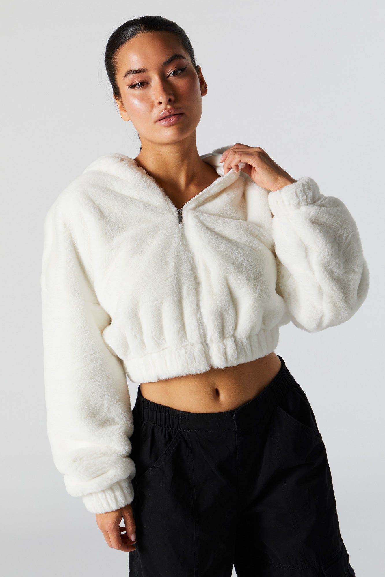 Plush Cropped Bomber Jacket sold by Urban Planet product image thumbnail 2