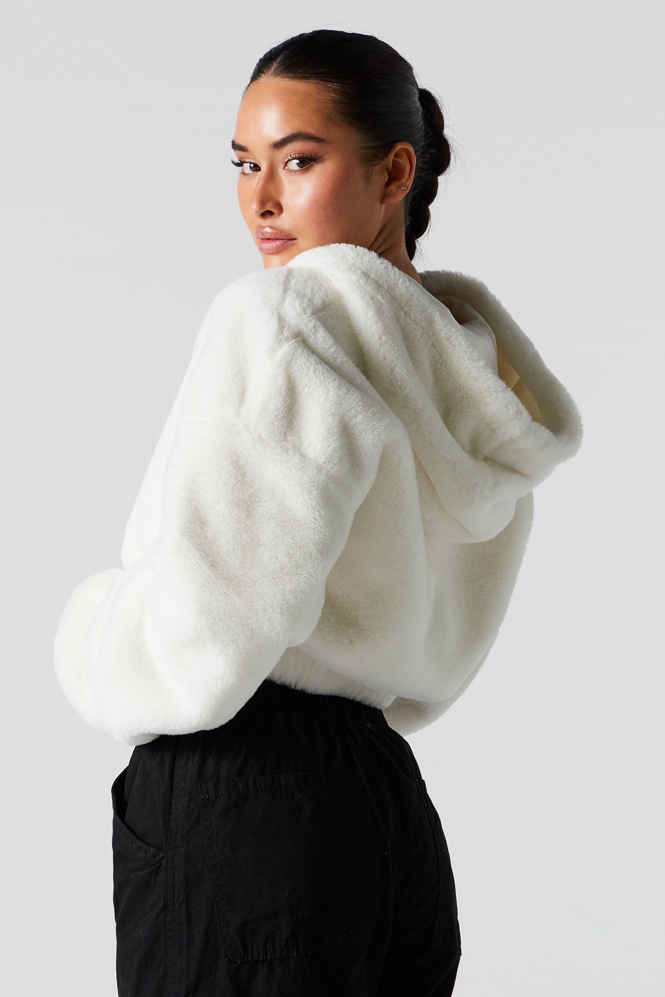 Plush Cropped Bomber Jacket sold by Urban Planet product image thumbnail 3