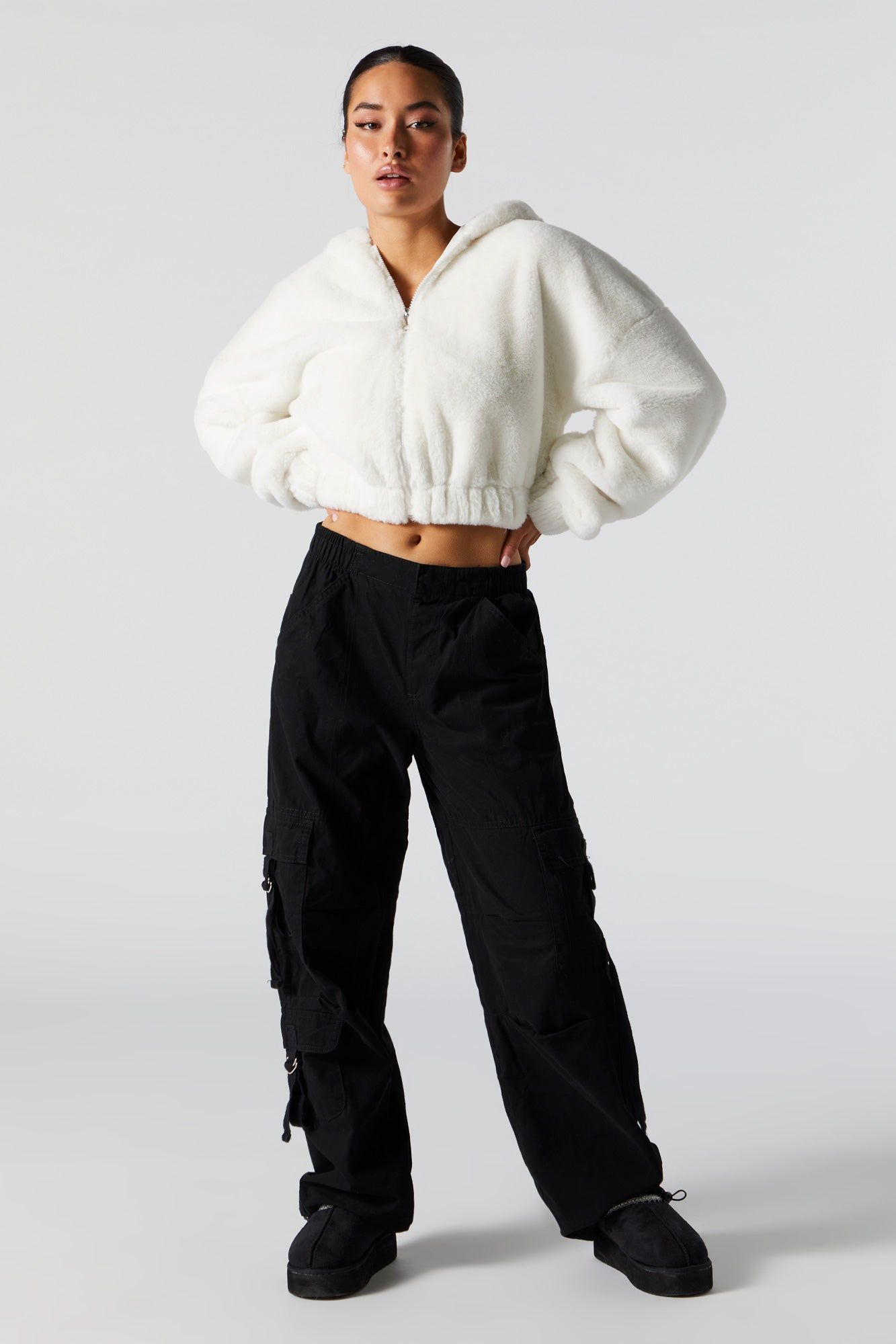 Plush Cropped Bomber Jacket sold by Urban Planet product image thumbnail 4