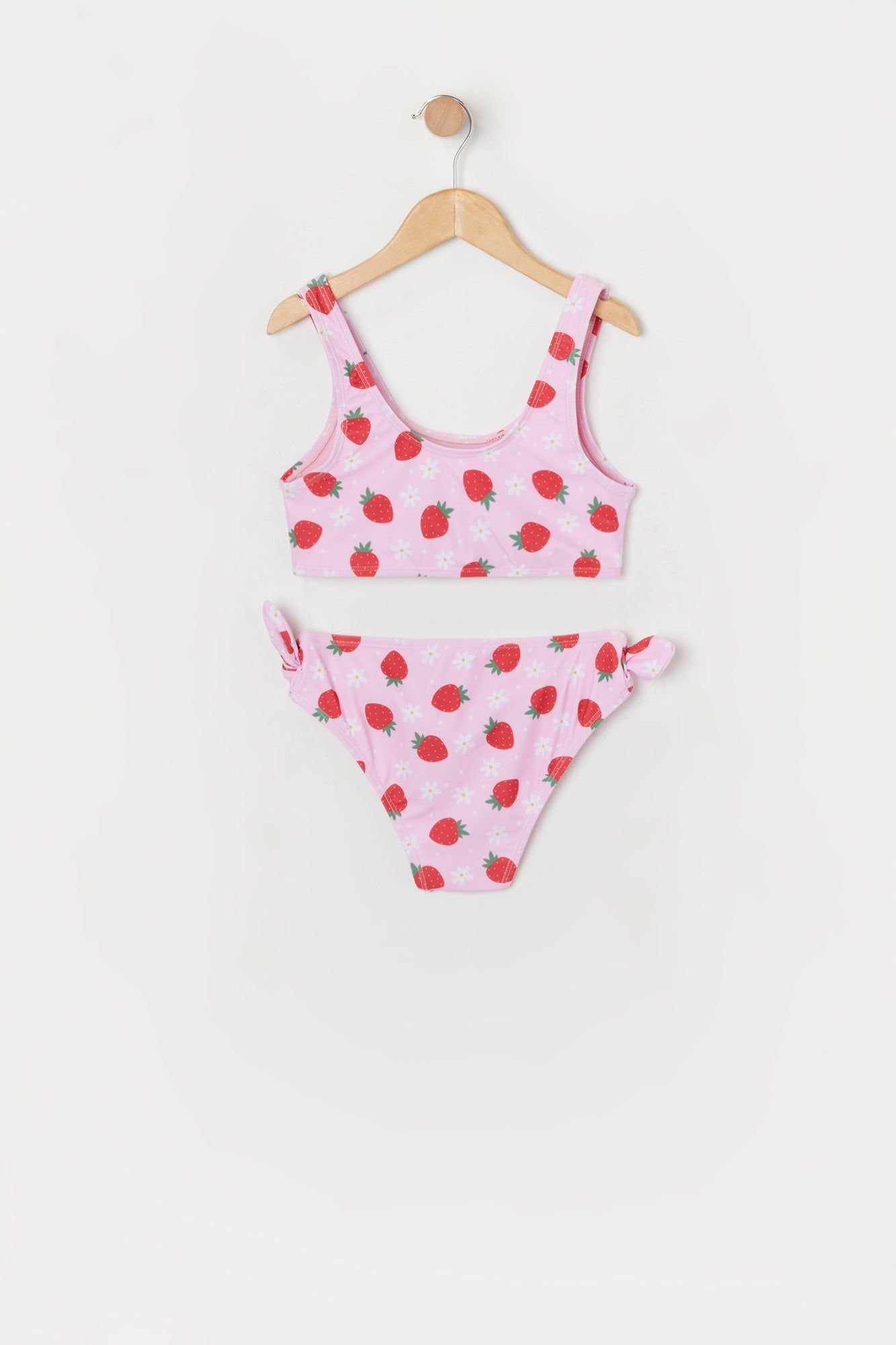 Girls Strawberry Print Front Tie 2 Piece Swimsuit with Built-In Cups sold by Urban Planet product image thumbnail 2