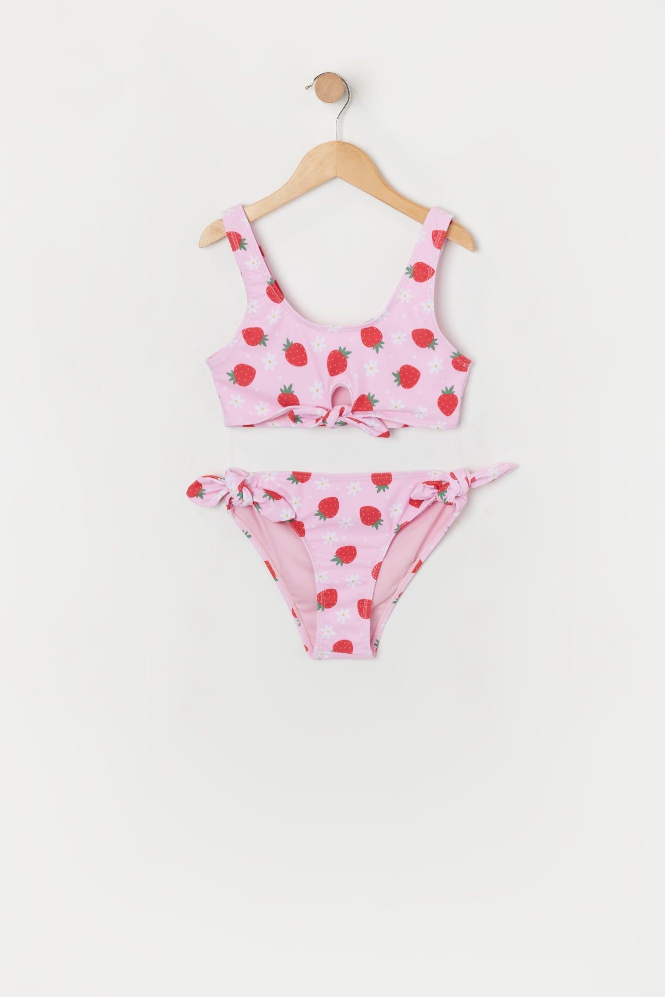 Girls Strawberry Print Front Tie 2 Piece Swimsuit with Built-In Cups sold by Urban Planet