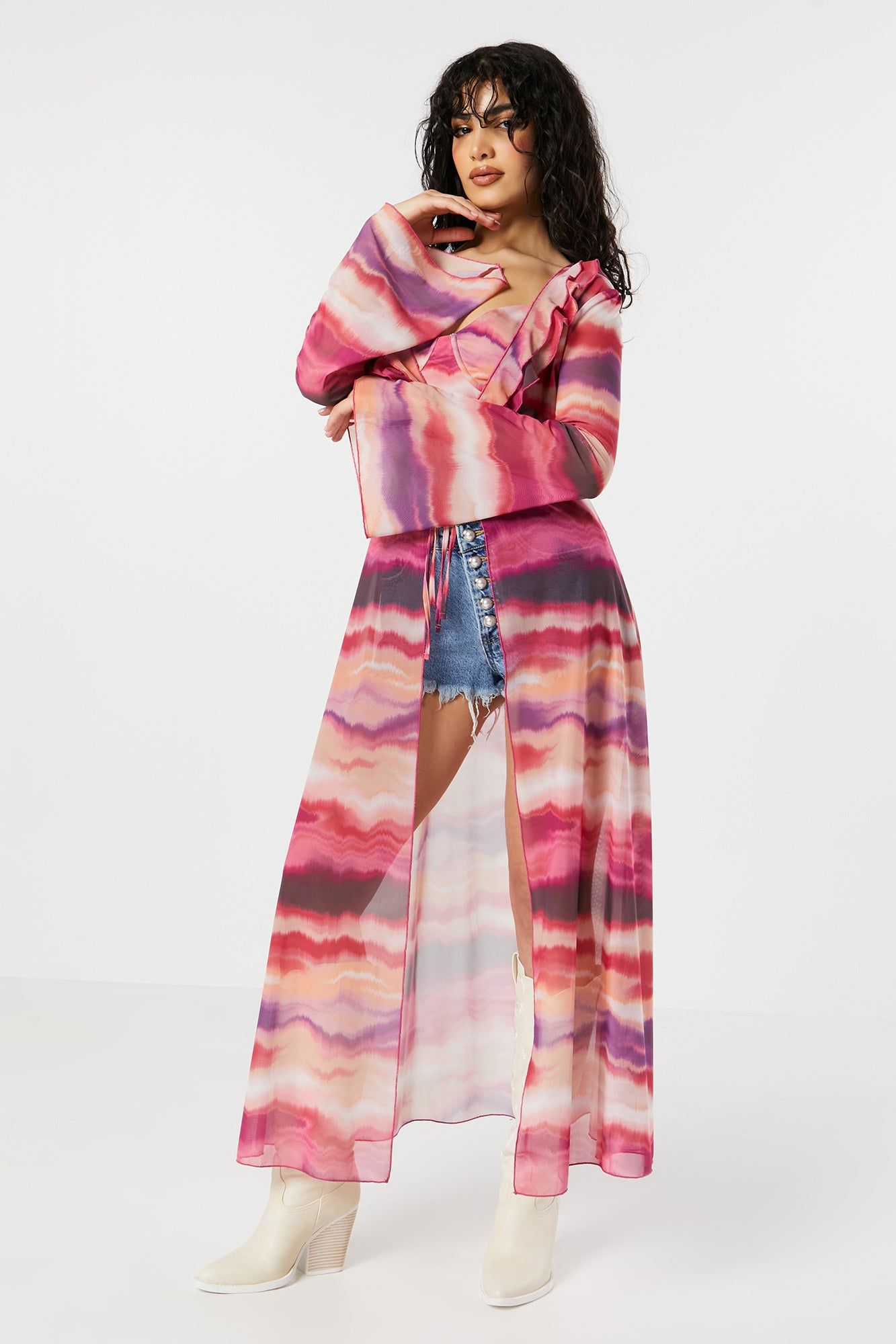 Cardigan en filet imprimé avec attache sold by Urban Planet product image thumbnail 4