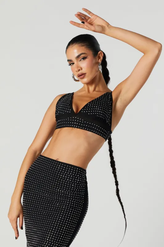 Rhinestone V-Neck Crop Top sold by Urban Planet