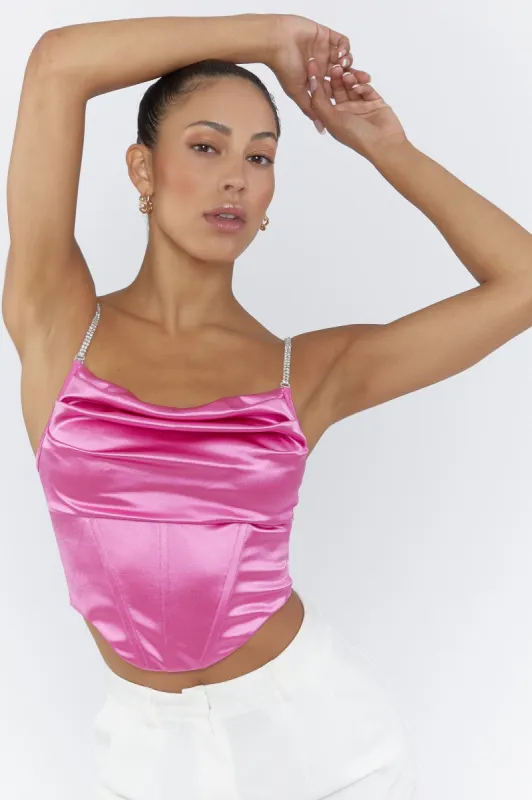 Pink Satin Bustier Rhinestone Strap Top sold by Urban Planet
