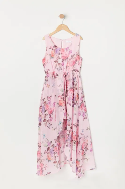 Girls Pink Floral Walk-Through Dress sold by Urban Planet