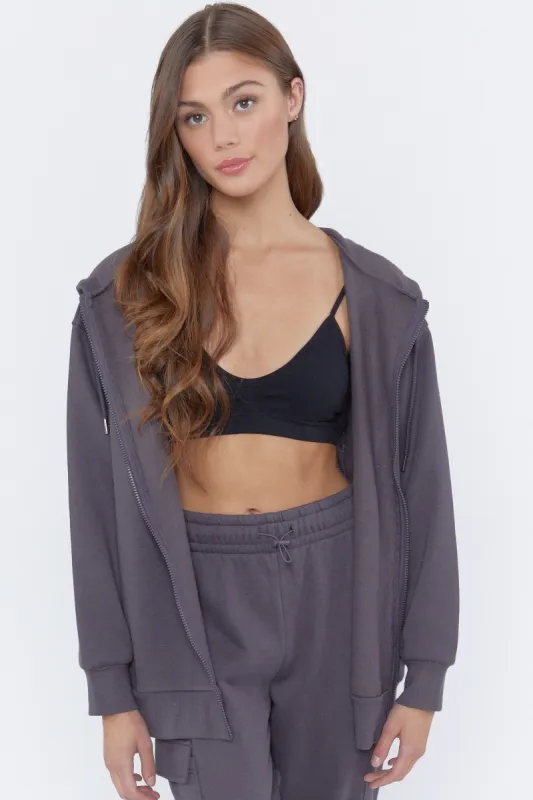 Dark Oversized Zip-Up Fleece Hoodie sold by Urban Planet